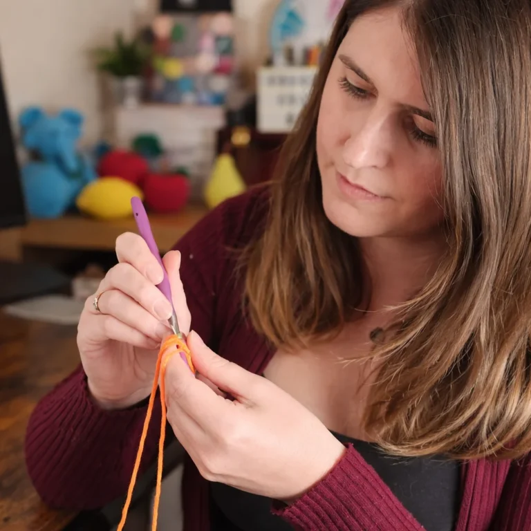 Beginner crocheter learning about common crochet mistakes and how to fix them.