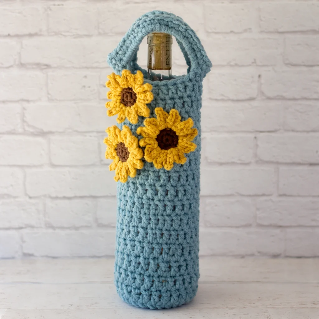 Colorful crochet blanket and wine cozy showcasing cozy crochet ideas for winter warmth.