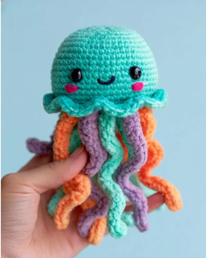 Illustration of Julie the Jellyfish swimming in the ocean.