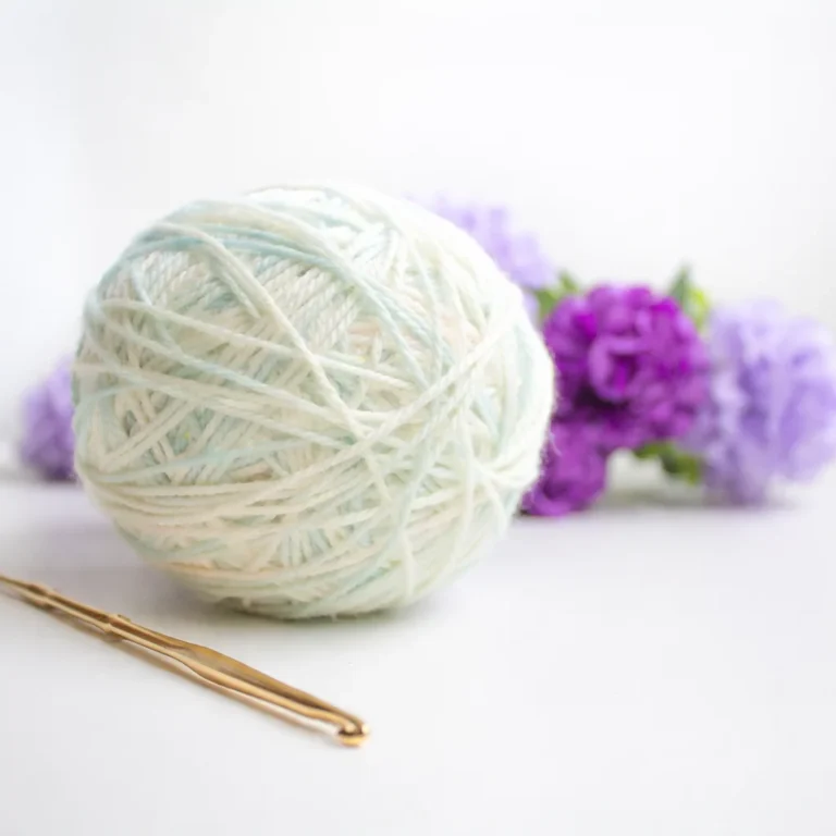 A tranquil crochet scene showcasing calming stitches and yarn, promoting relaxation.