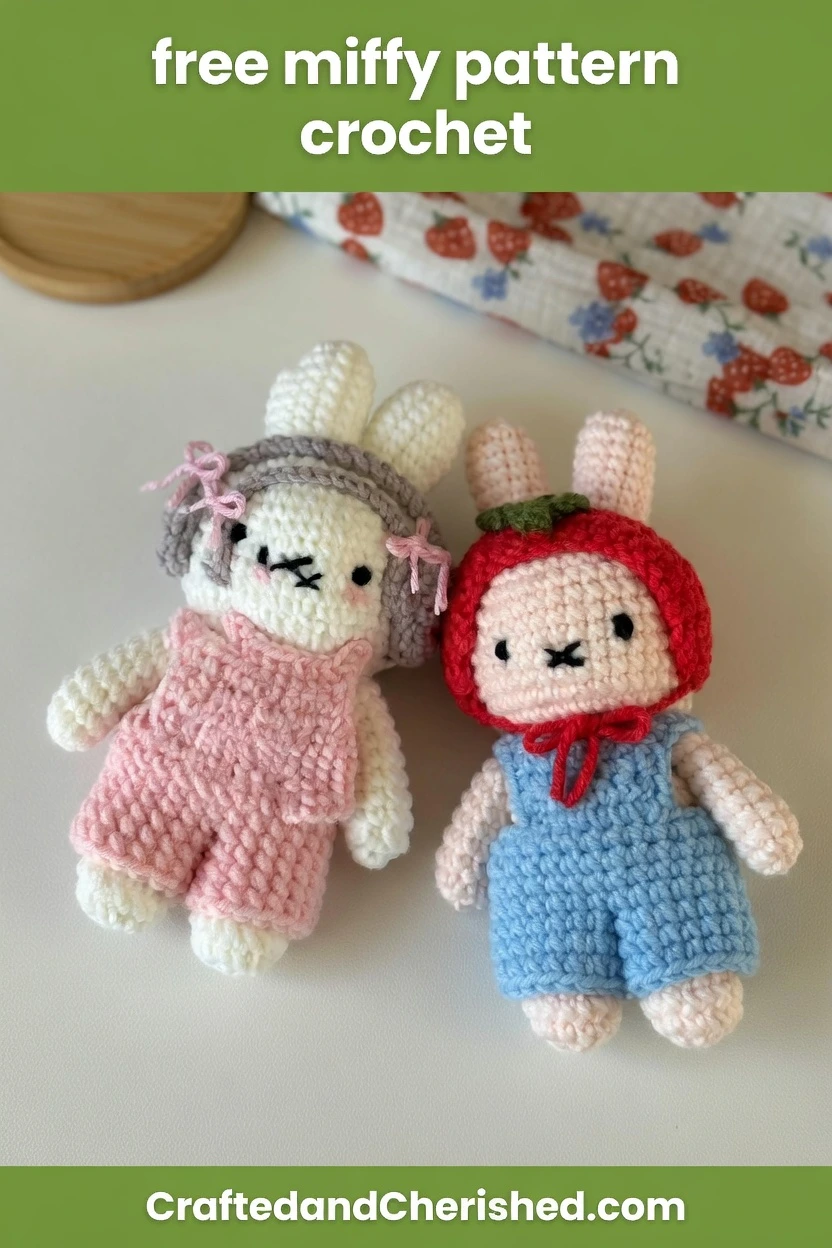 crochet miffy pattern free, miffy amigurumi overalls, crochet miffy in overalls, free miffy crochet pattern, amigurumi bunny with clothes