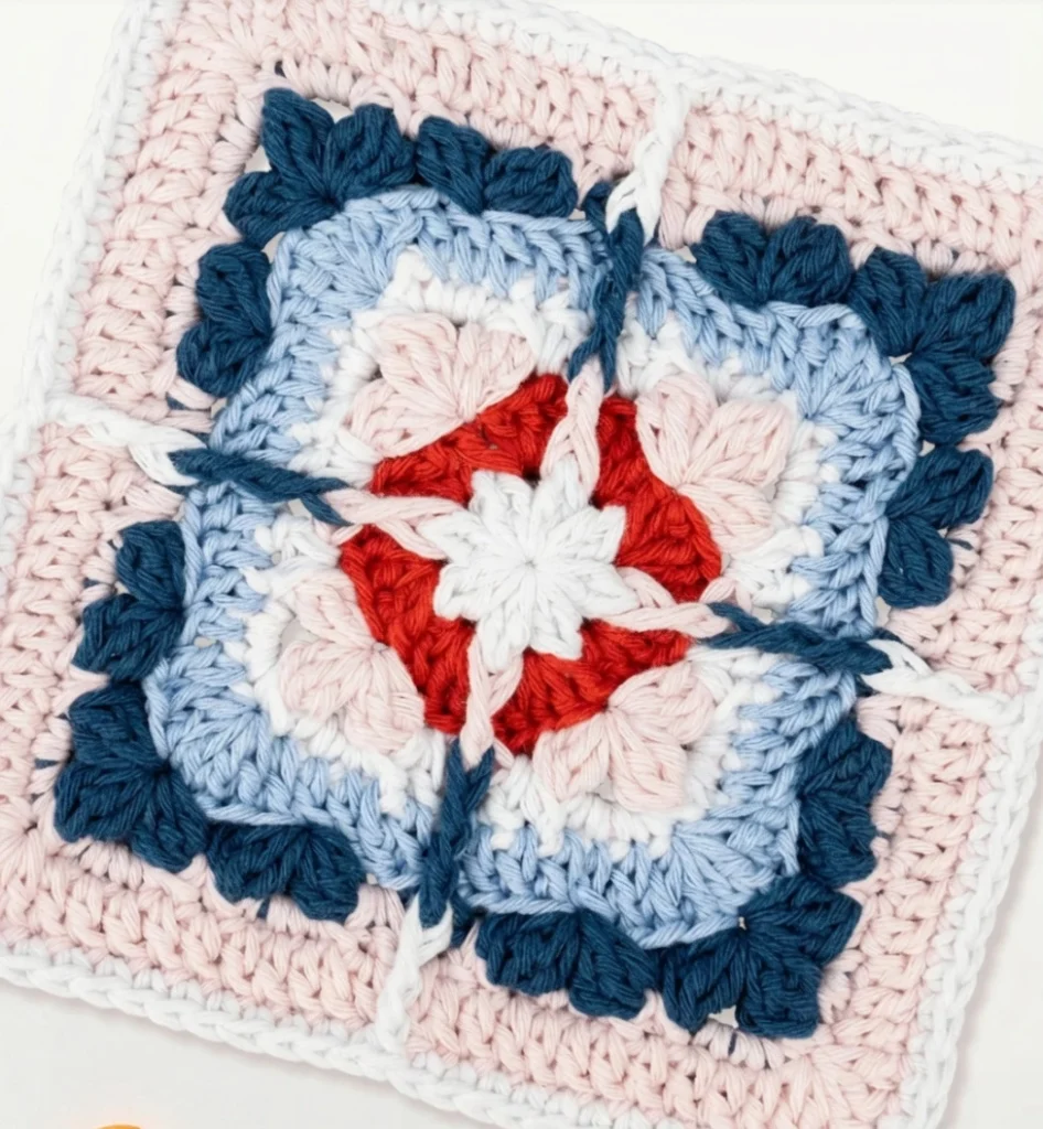 Blossom Granny Square Pattern 3D Flower Crochet