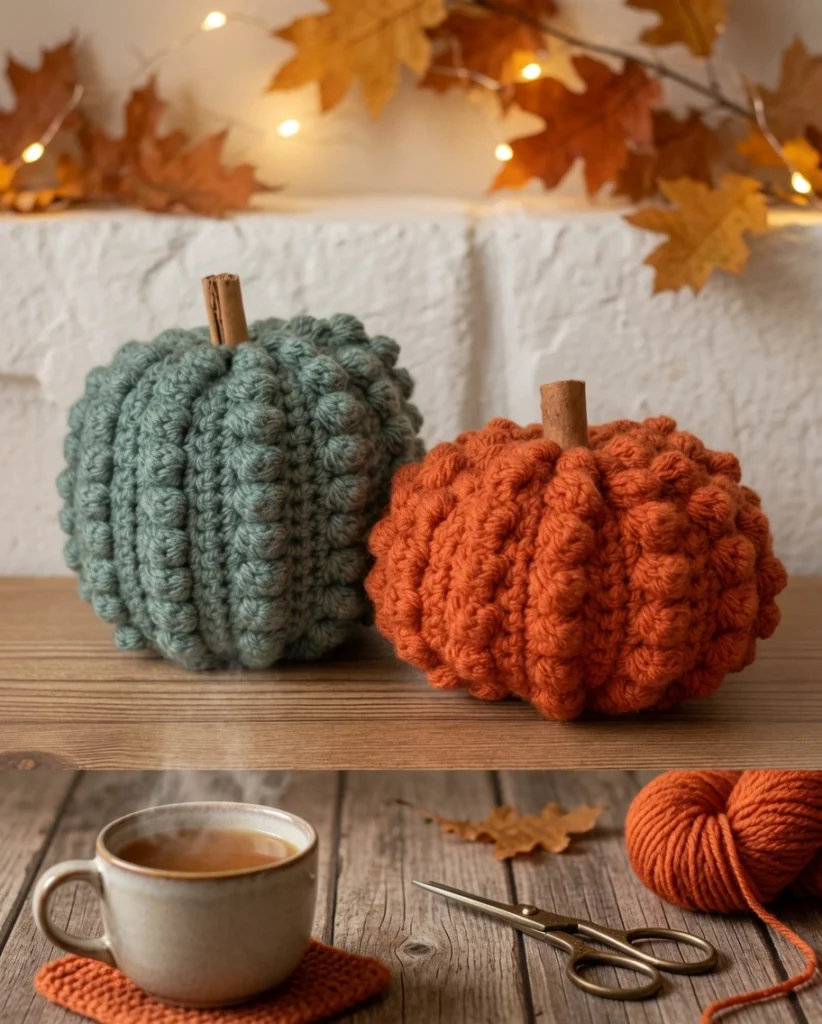 Create cozy fall decor with this free bobble stitch pumpkin pattern! Perfect for beginners, this easy crochet pattern shows you how to make textured pumpkins.