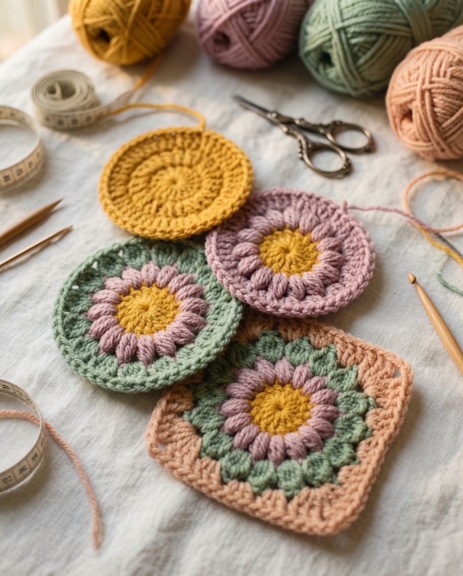 Crochet a cheerful sunburst granny square blanket with this free pattern! Includes color guide, special stitches, join-as-you-go tips, and border instructions.