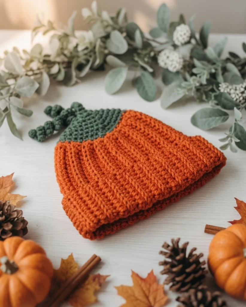 crochet pumpkin hat, easy fall beanie pattern, newborn to adult pumpkin hat