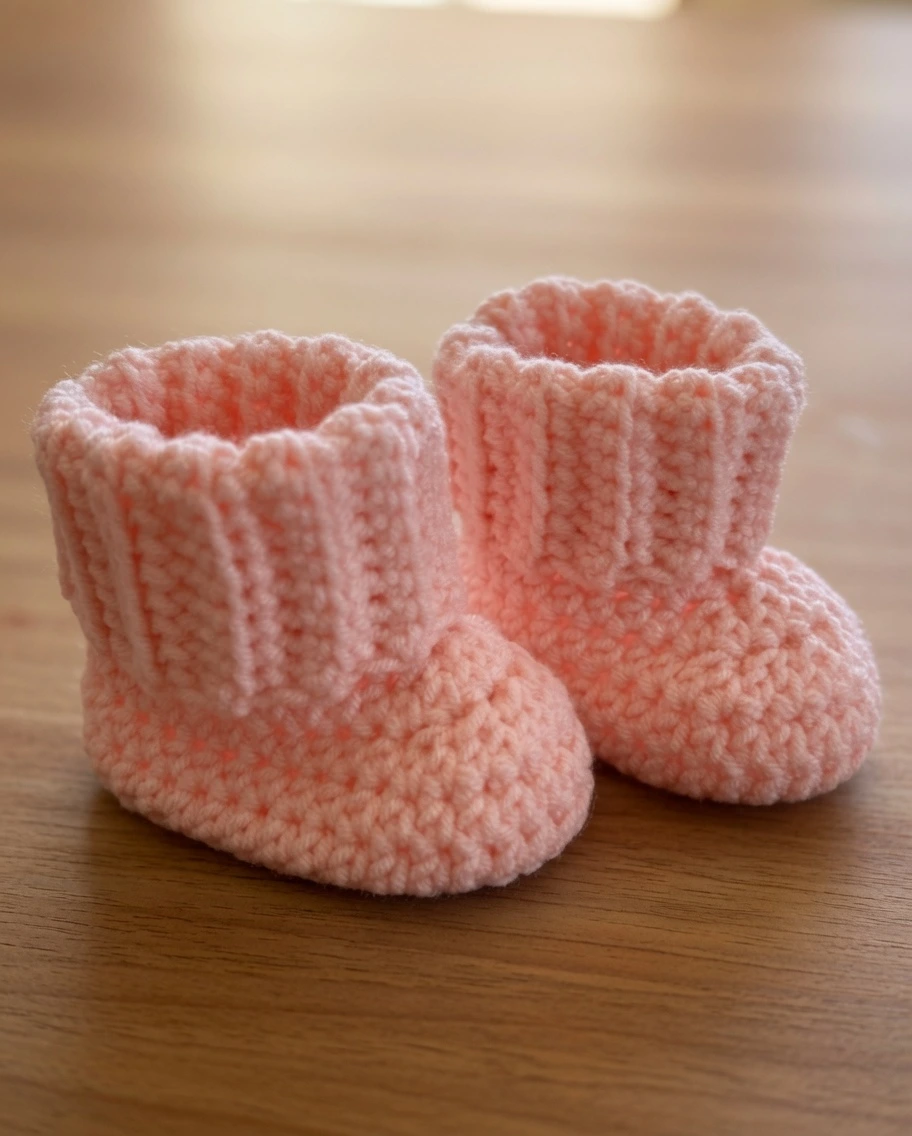 Easy crochet baby booties pattern, free crochet baby booties, ribbed cuff booties