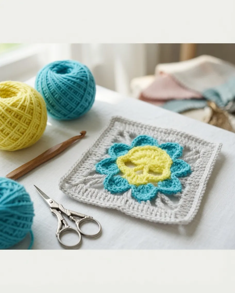 skull and flower granny square
