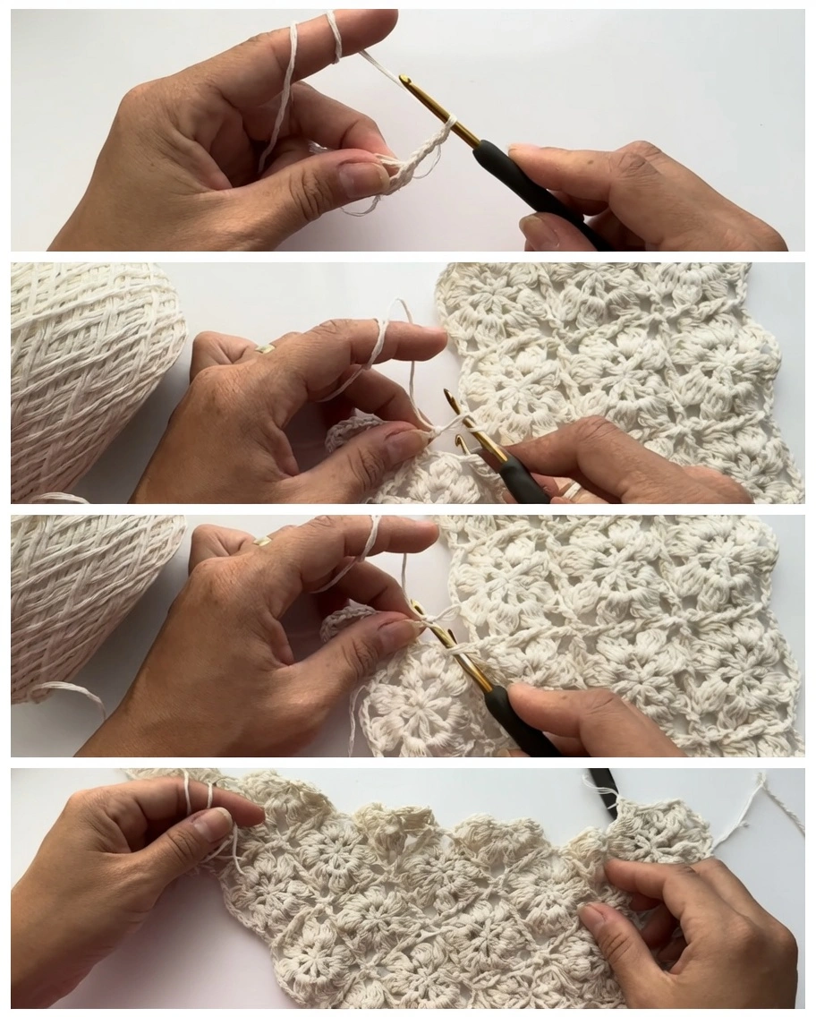 Make a modern crochet bandana with this free floral motif pattern. Easy step-by-step instructions for a fresh, minimal handmade accessory.