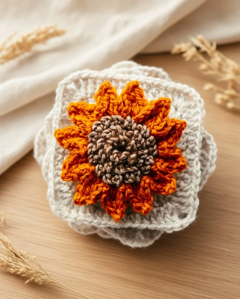 3D Sunflower Granny Square Pattern