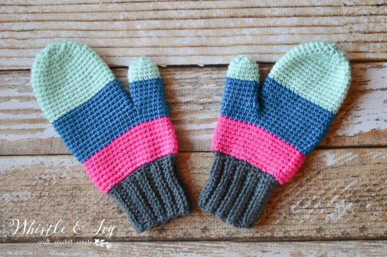 Crochet Color Block Mittens