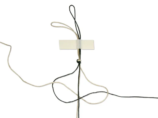 Step 4 passing the right cord behind the center cords and through the loop
