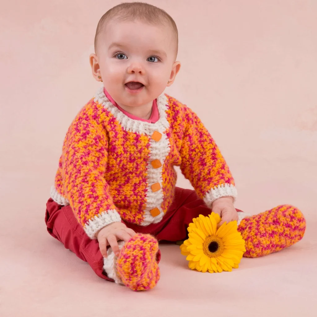 Simple crochet cardigan and booties pattern for girls