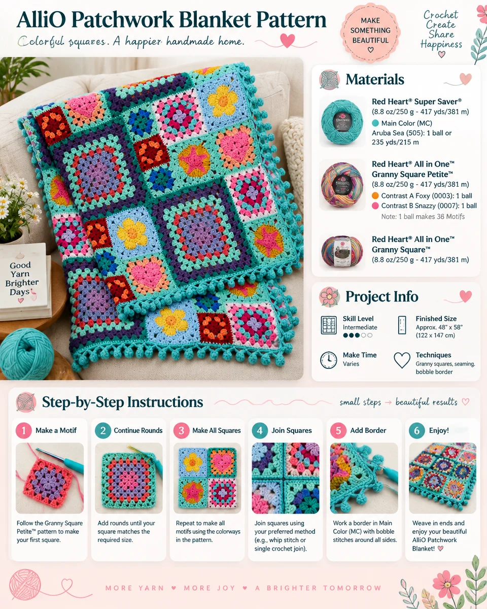 AlliO Patchwork Quilt-Style Blanket Pattern