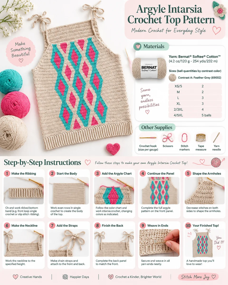Argyle Intarsia Crochet Top