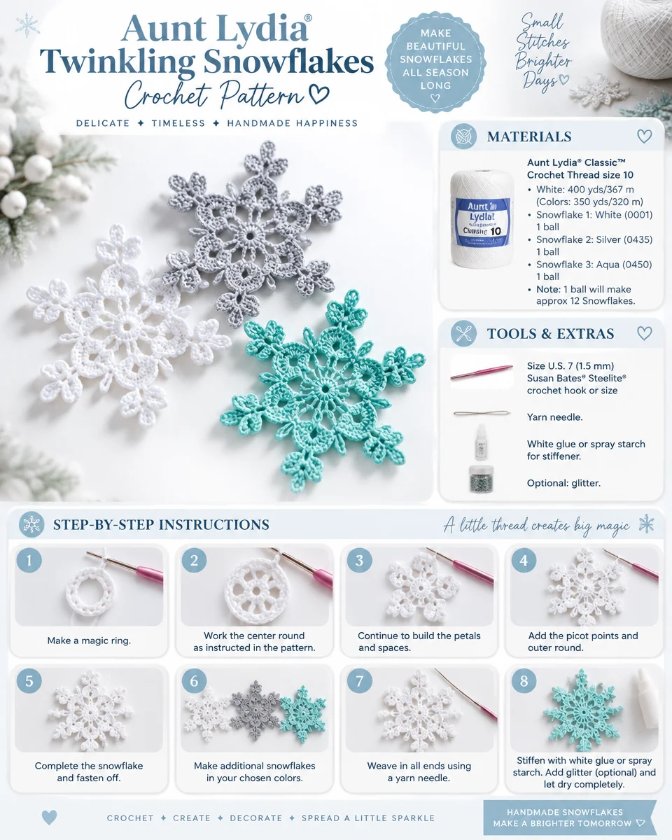 Aunt Lydia's Twinkling Snowflakes Crochet Pattern