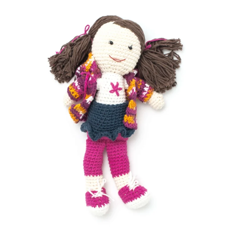 Crochet pattern for a Back-to-School Lily Doll, ideal for beginners.