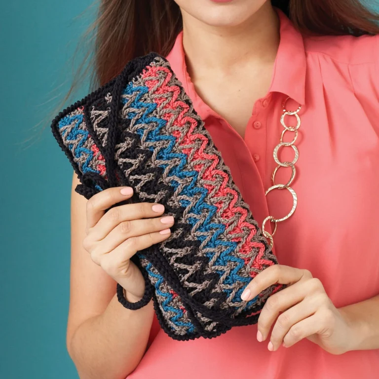 Bargello Stripes crochet purse showcasing colorful designs.