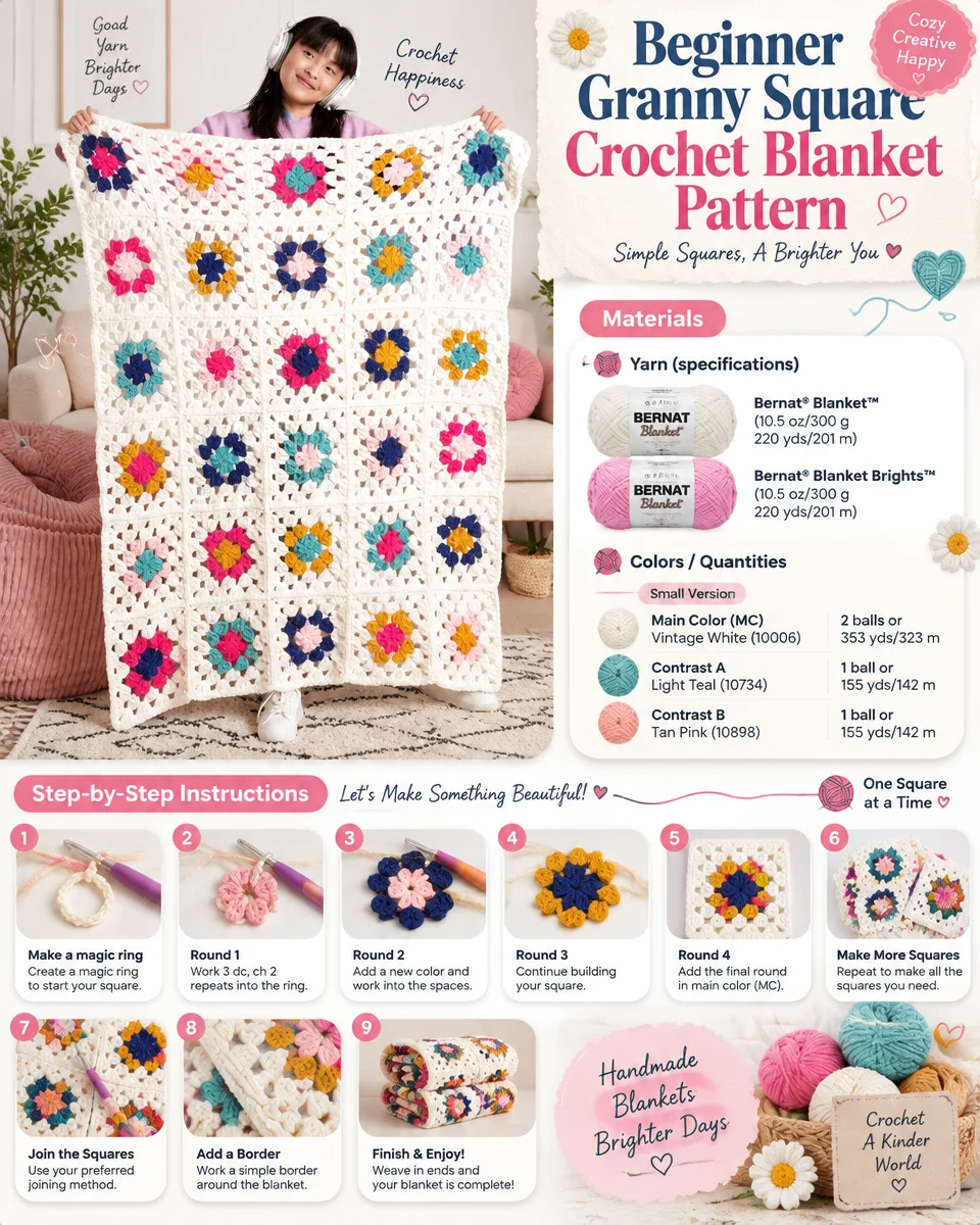 Beginner-Friendly Granny Square Crochet Blanket Pattern