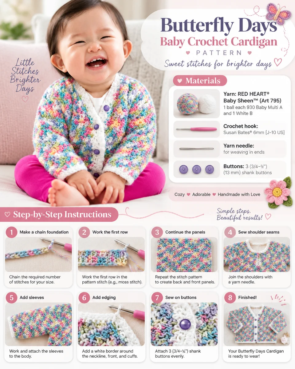 Butterfly Days: Baby Crochet Cardigan Pattern