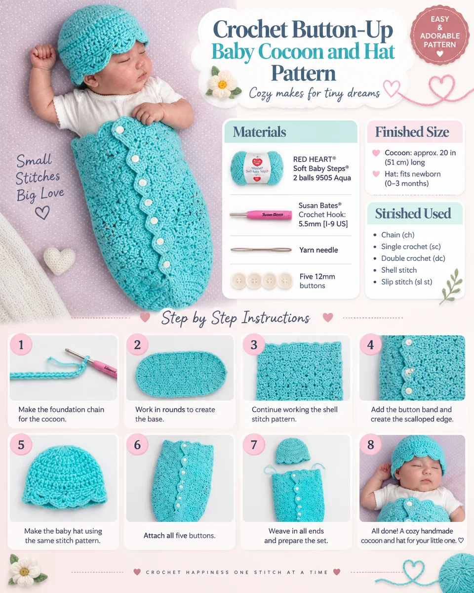 Button-Up Crochet Baby Cocoon and Hat Pattern