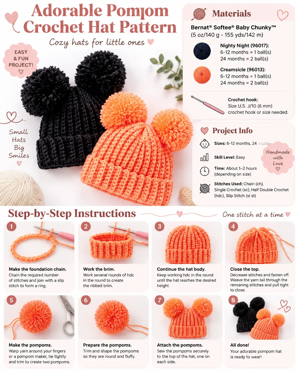 Charming Pom-Pom Crochet Hat Pattern