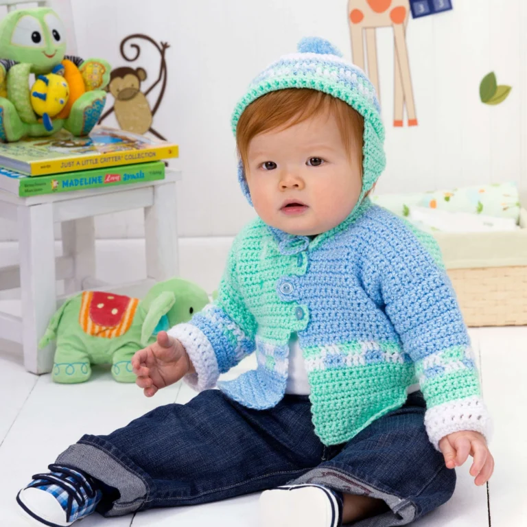 Checkerboard crochet sweater set pattern showcasing a stylish design