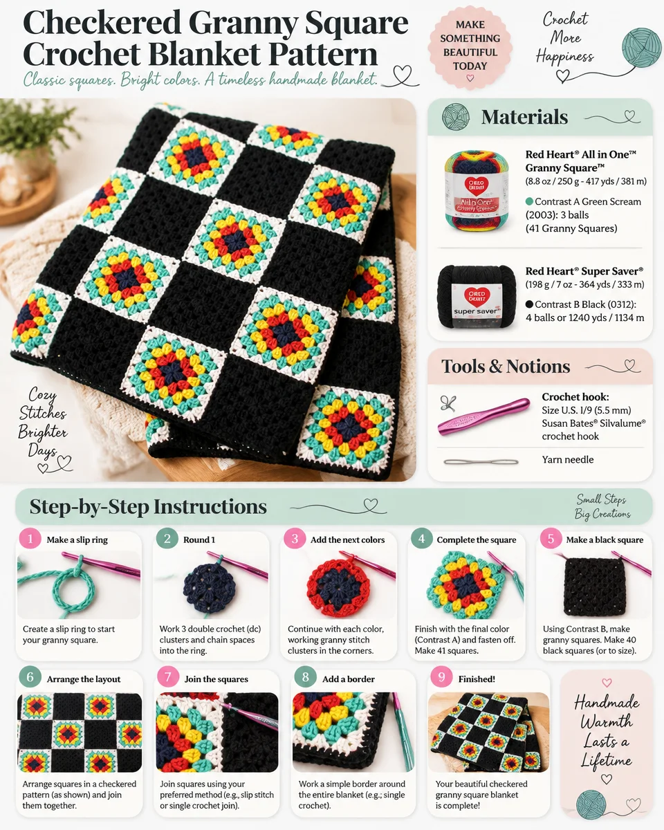 Checkered Granny-Square Crochet Blanket Design