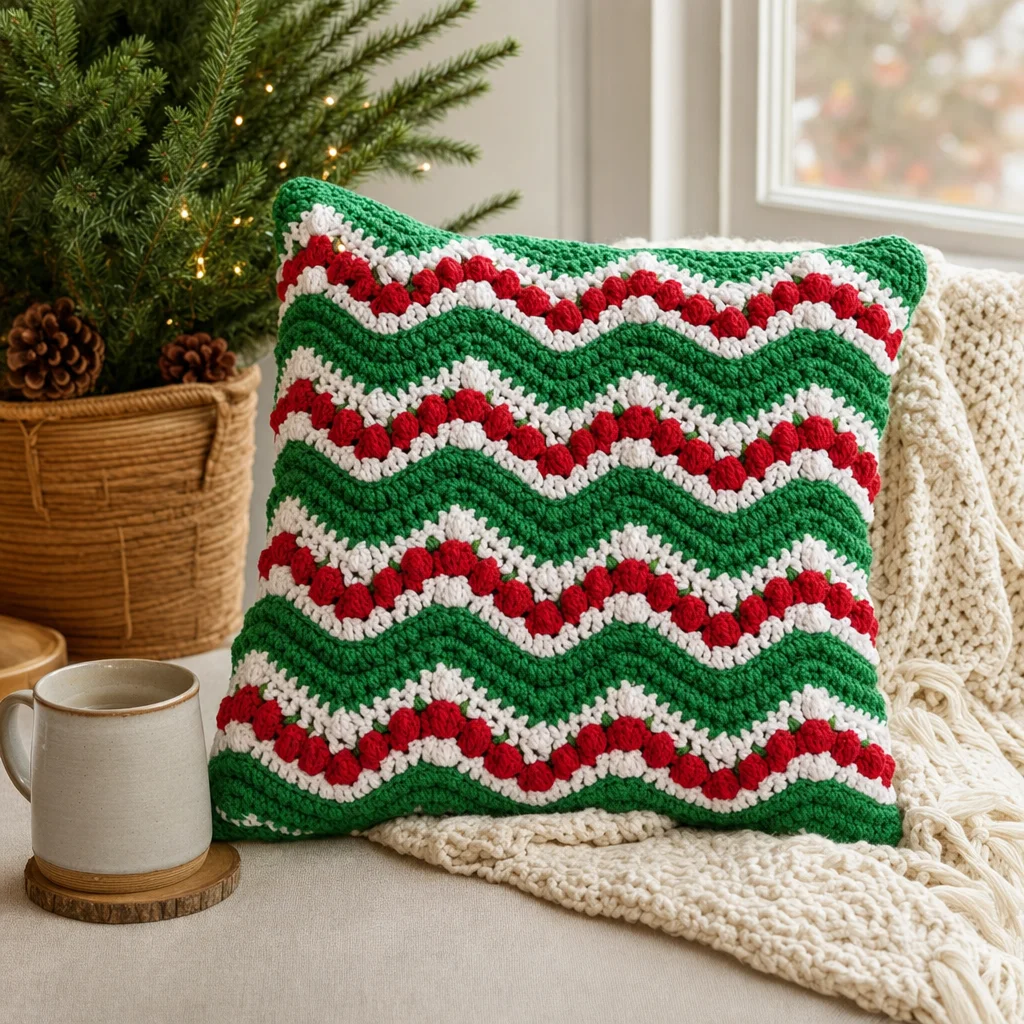 Christmas Ripple Crochet Pillows Pattern for festive home decor