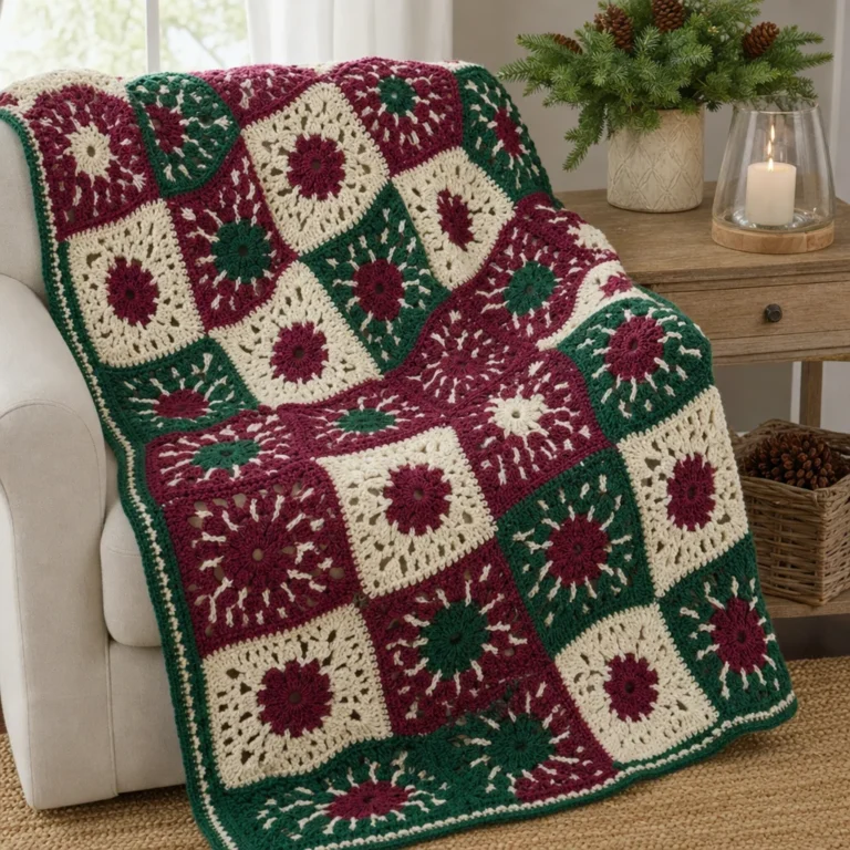 Cozy Christmas Star crochet throw pattern for holiday decoration