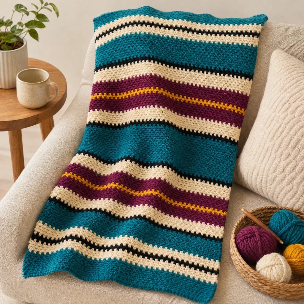 Class Act Crochet Blanket Pattern with vibrant colors and intricate design