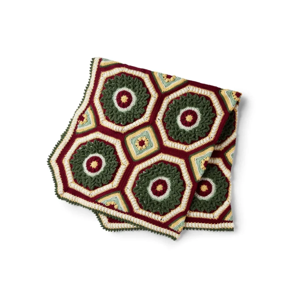 Cozy Christmas home crochet afghan pattern featuring vibrant colors