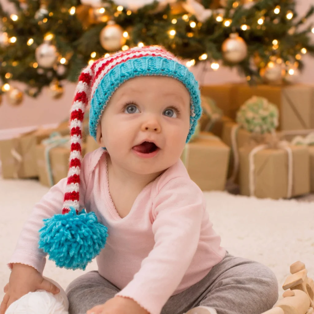 Cozy crochet baby elf hat pattern for infants and toddlers.