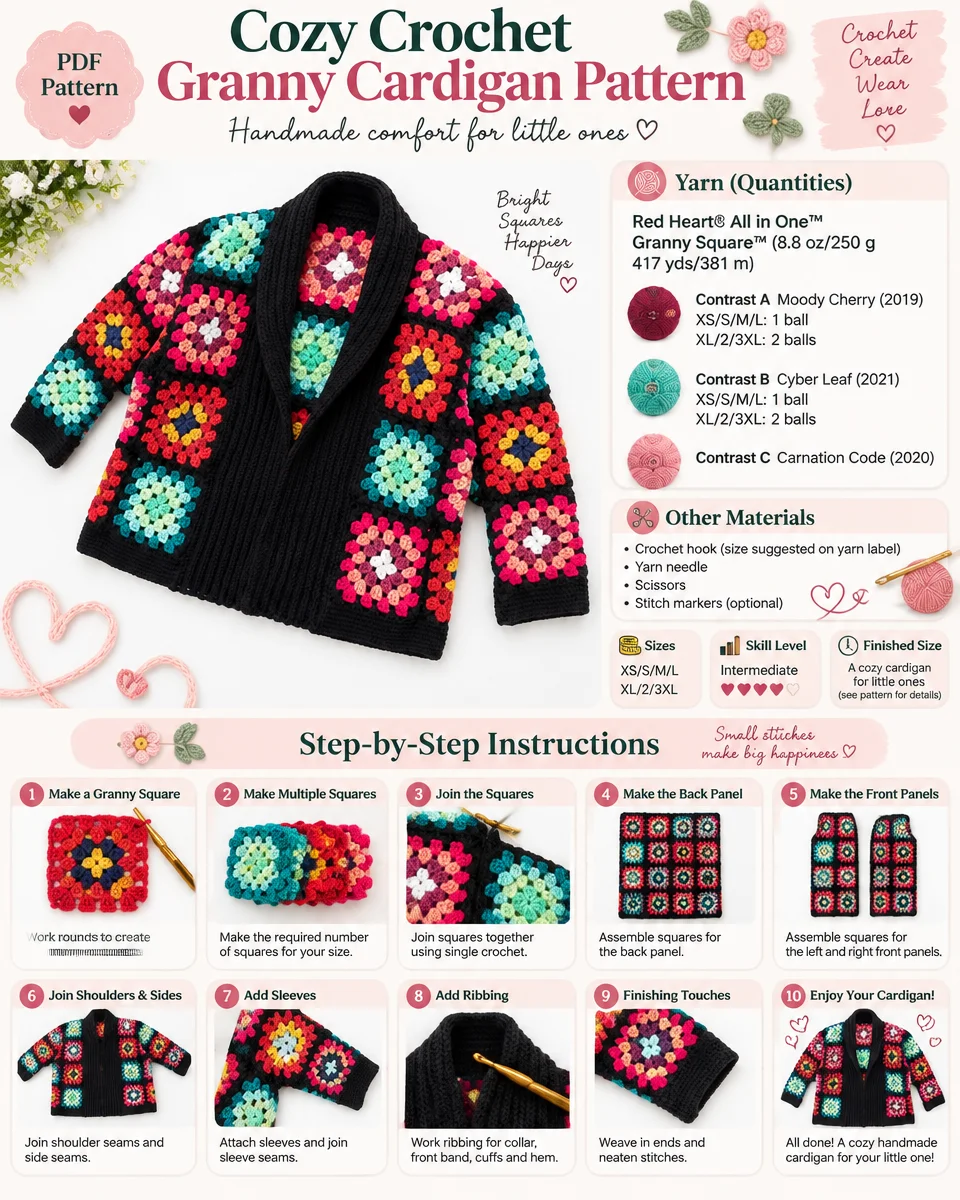 Cozy Granny Square Crochet Cardigan Pattern