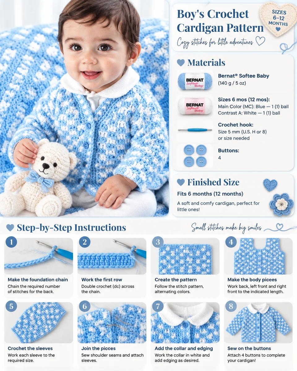 Crochet Cardigan Pattern for Boys