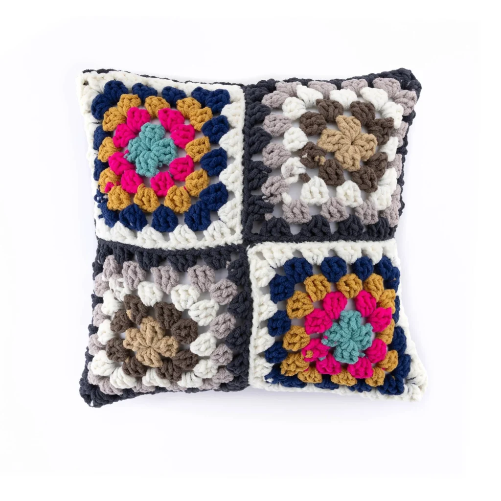 Crochet checkerboard granny pillow pattern design