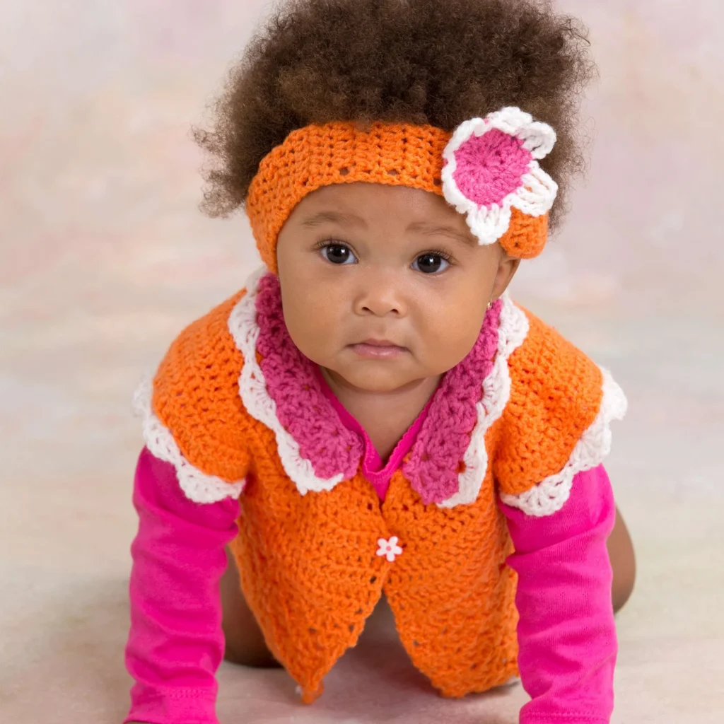 Crochet floral petal sweater with matching headband pattern