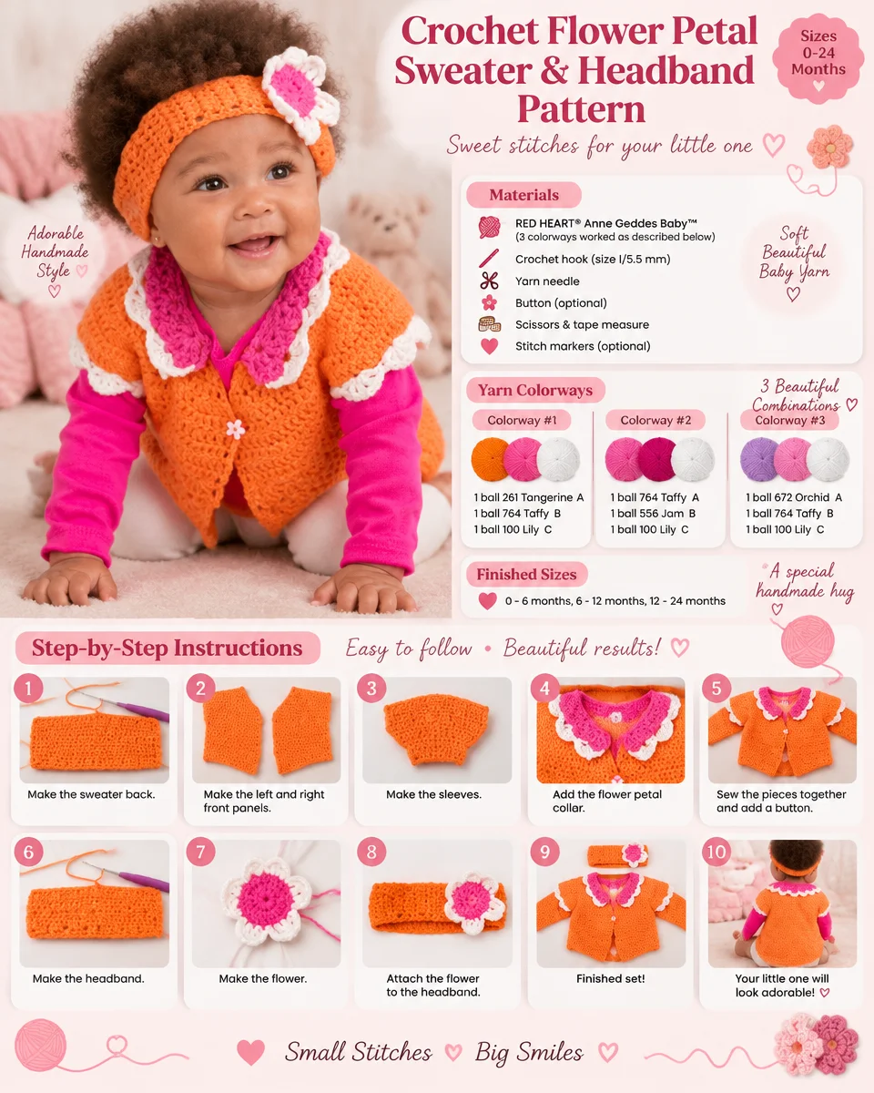 Crochet Floral Petal Sweater with Matching Headband Pattern