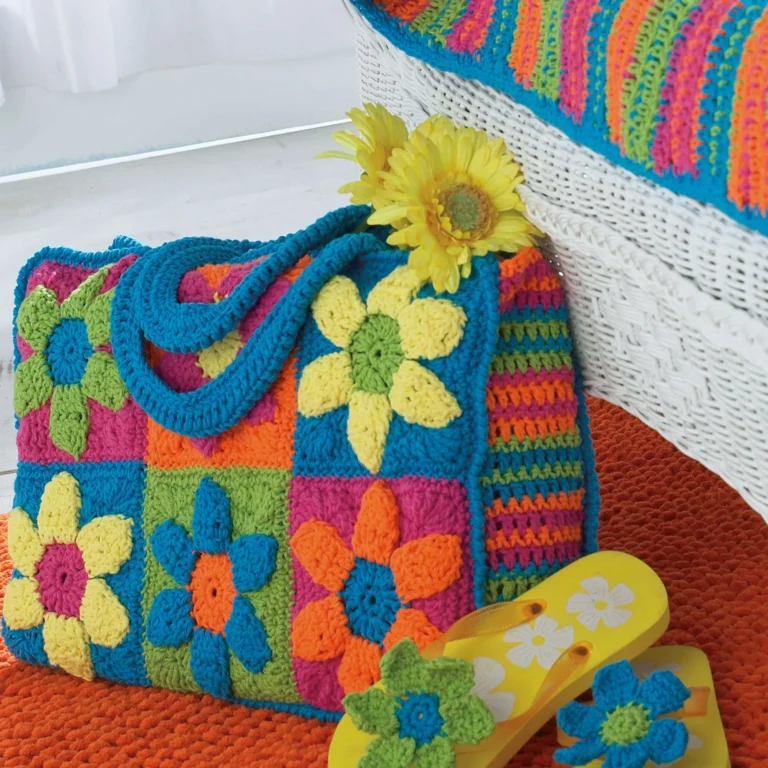 Crochet Flower Power Beach Bag pattern designed for stylish summer accessories.
