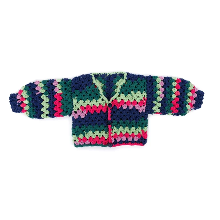 Crochet Granny Comfy Cardigan pattern displaying intricate stitches and cozy design.