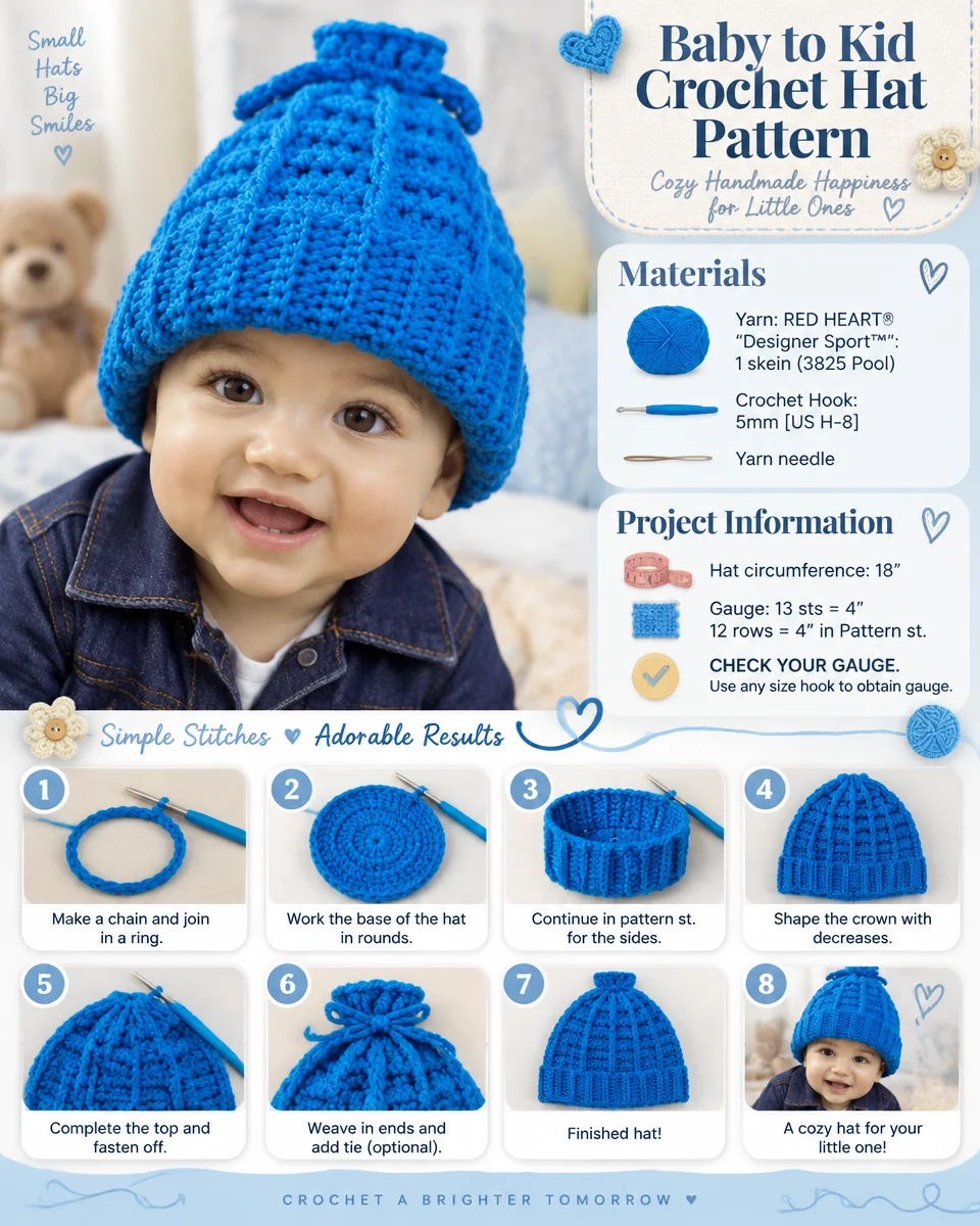 Crochet Hat Pattern: From Baby to Toddler