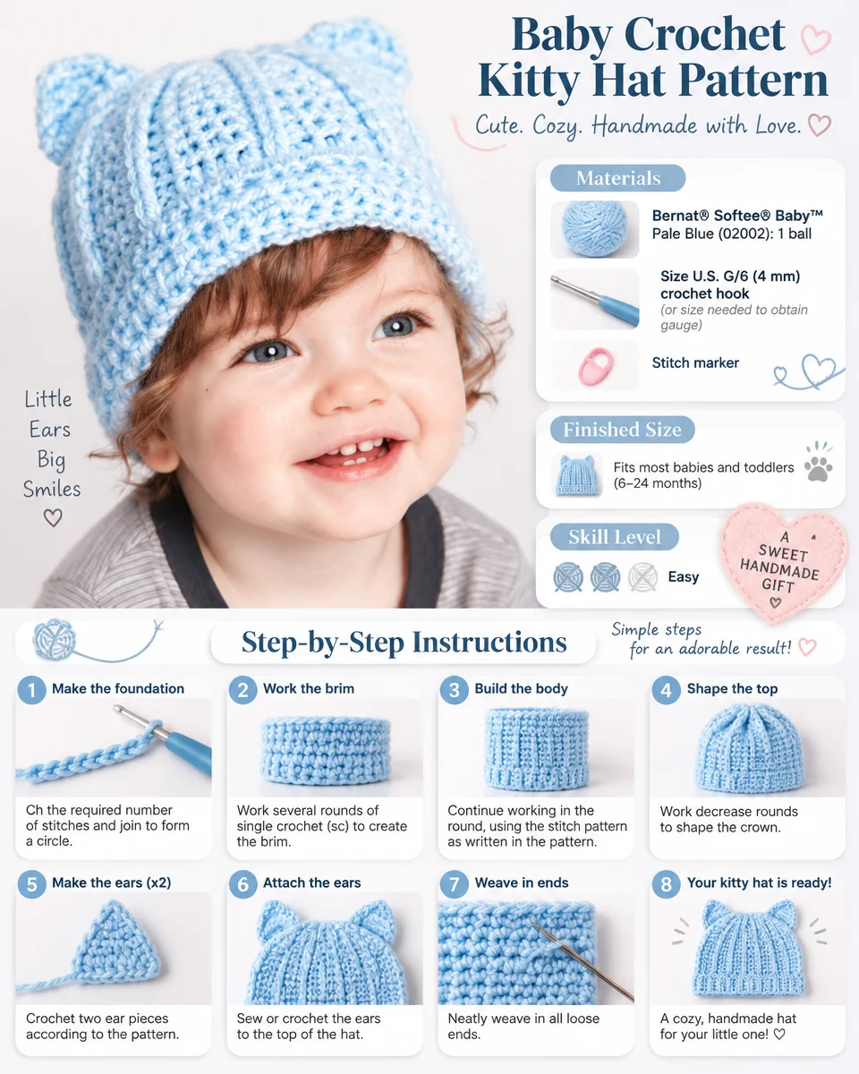 Crochet Kitten Hat Pattern for Babies