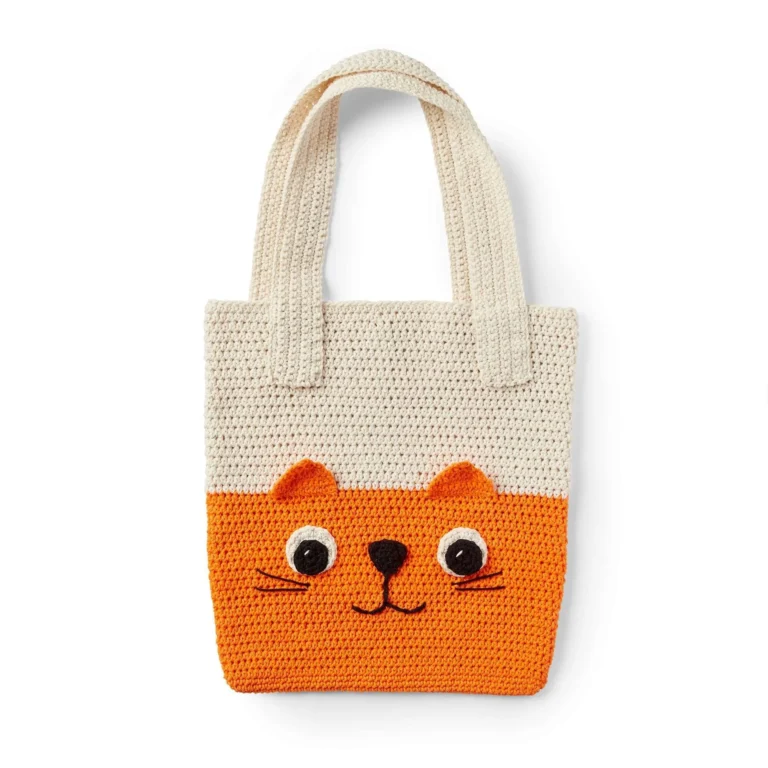 Crochet kitty tote bag pattern for beginners with cute cat design.