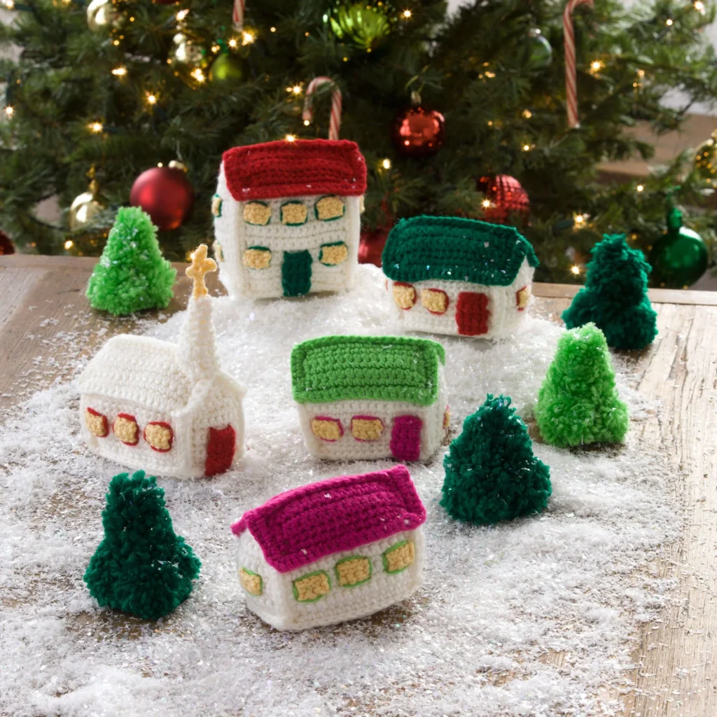 Crochet patterns for a charming Christmas village decoration