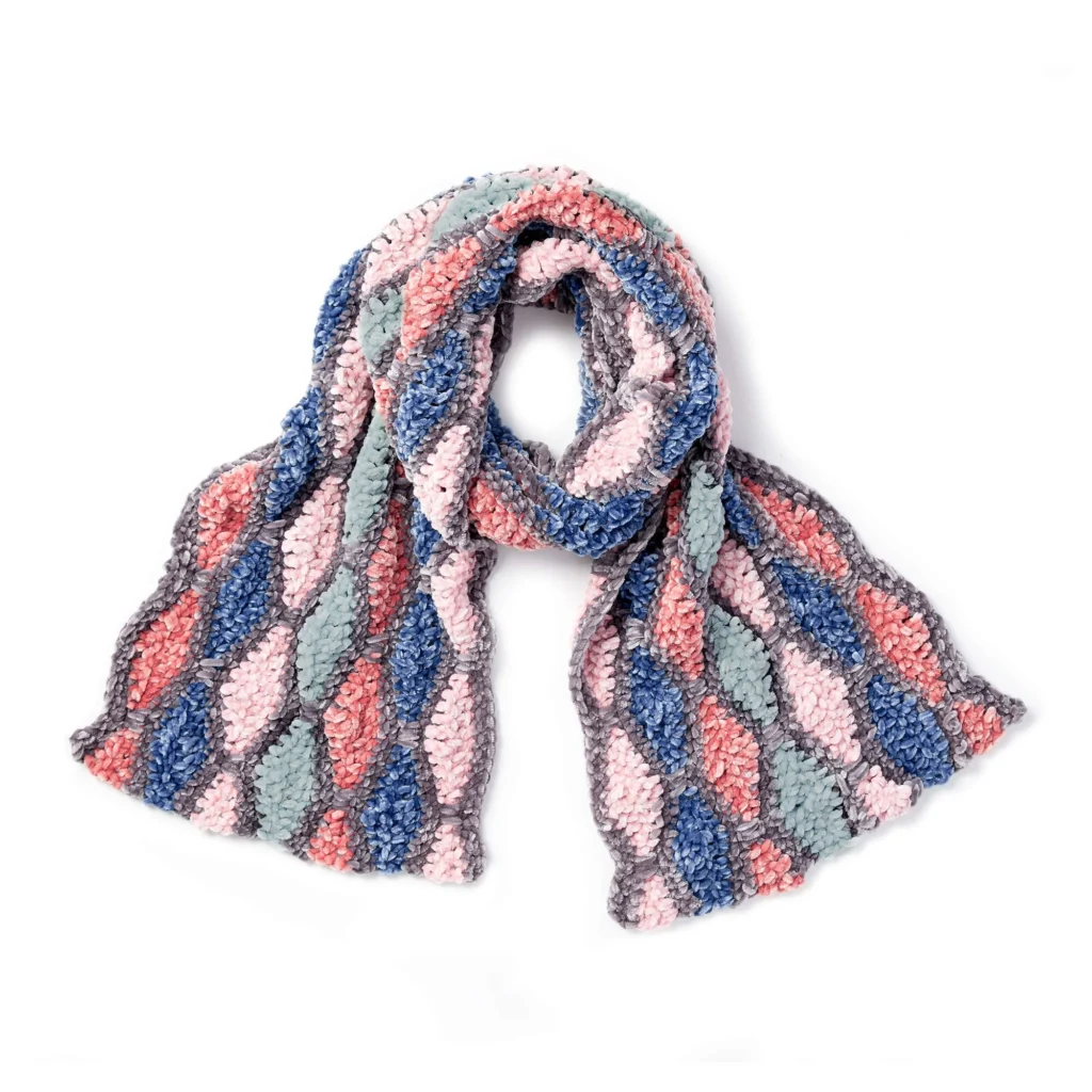 Diamond wave crochet scarf pattern showcasing intricate design and texture.