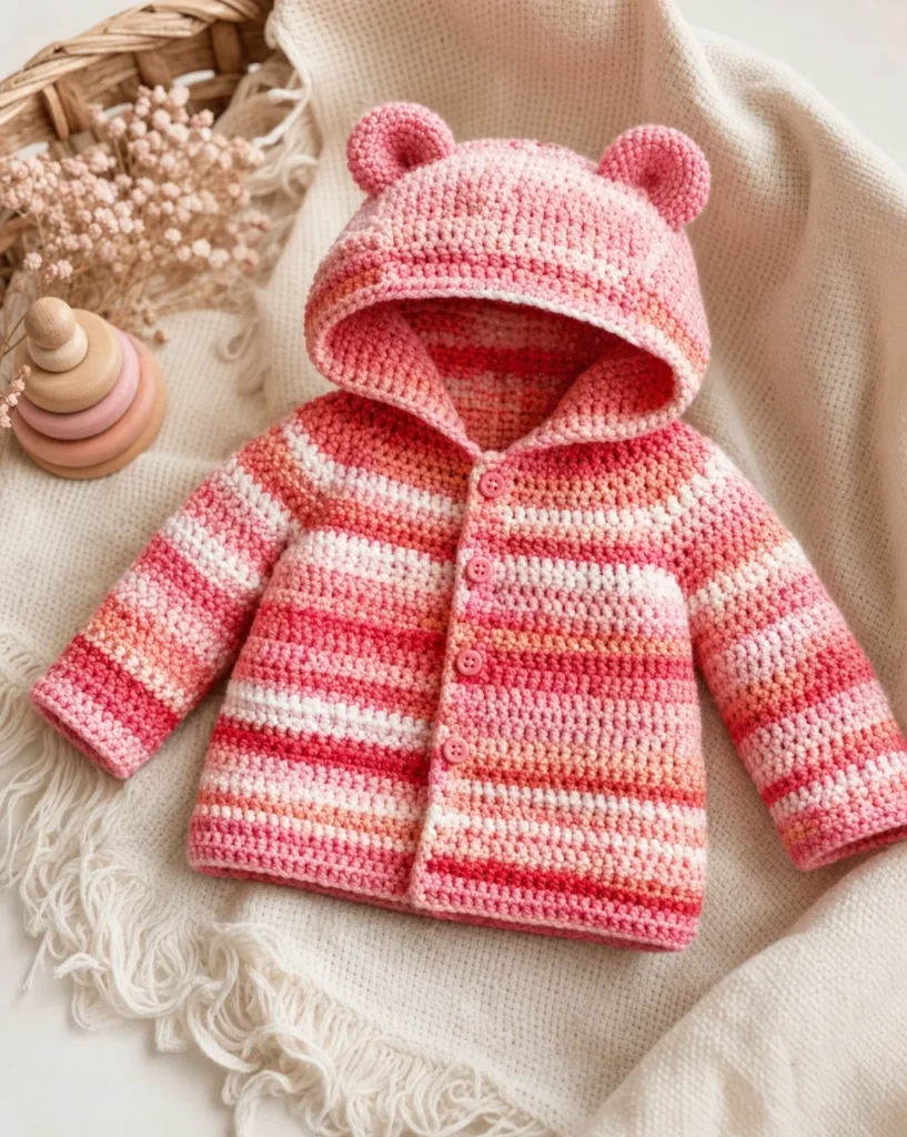 Crocheted baby bear hoodie pattern tutorial for beginners