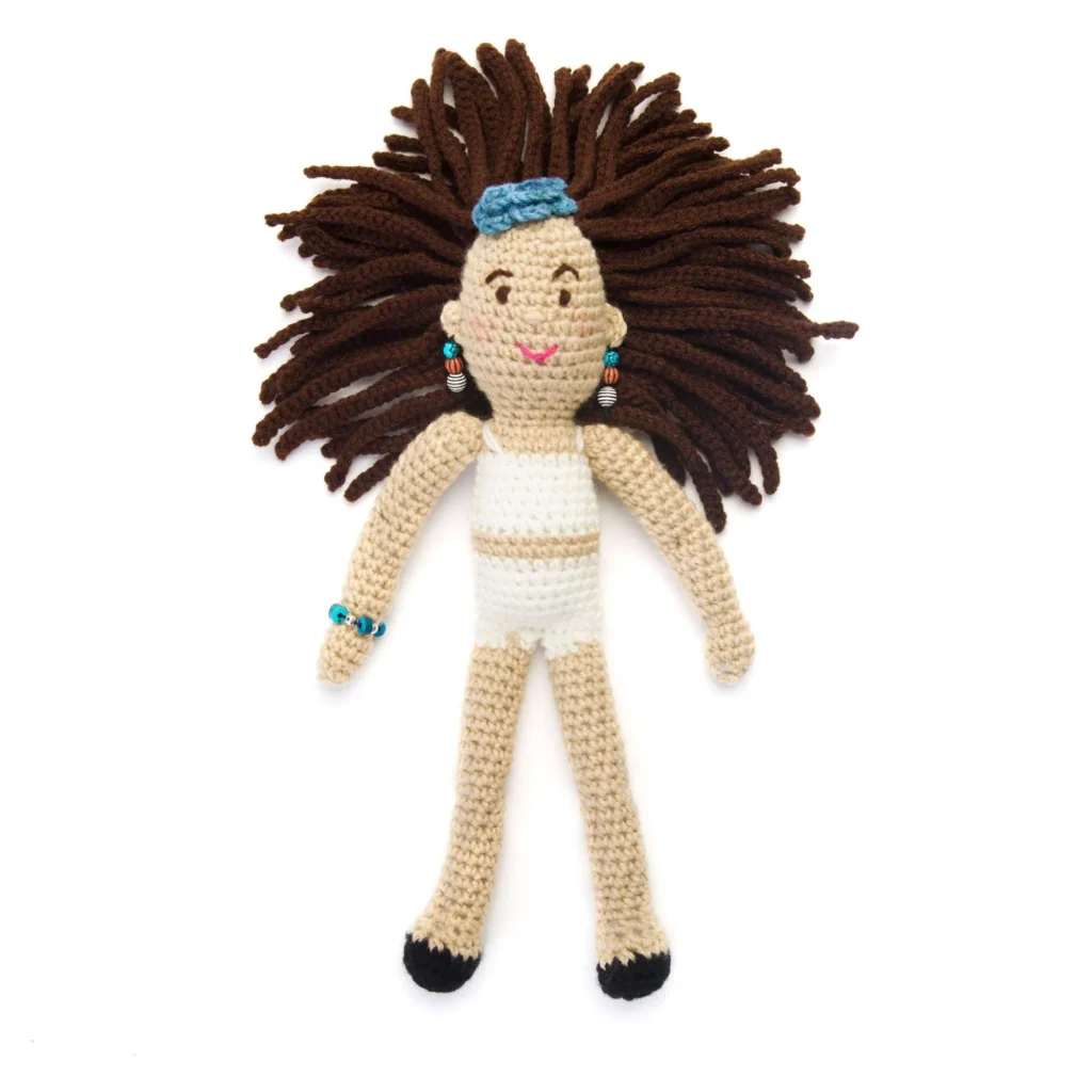 Farrah the Fashionista crochet doll pattern showcasing a stylish crocheted doll.