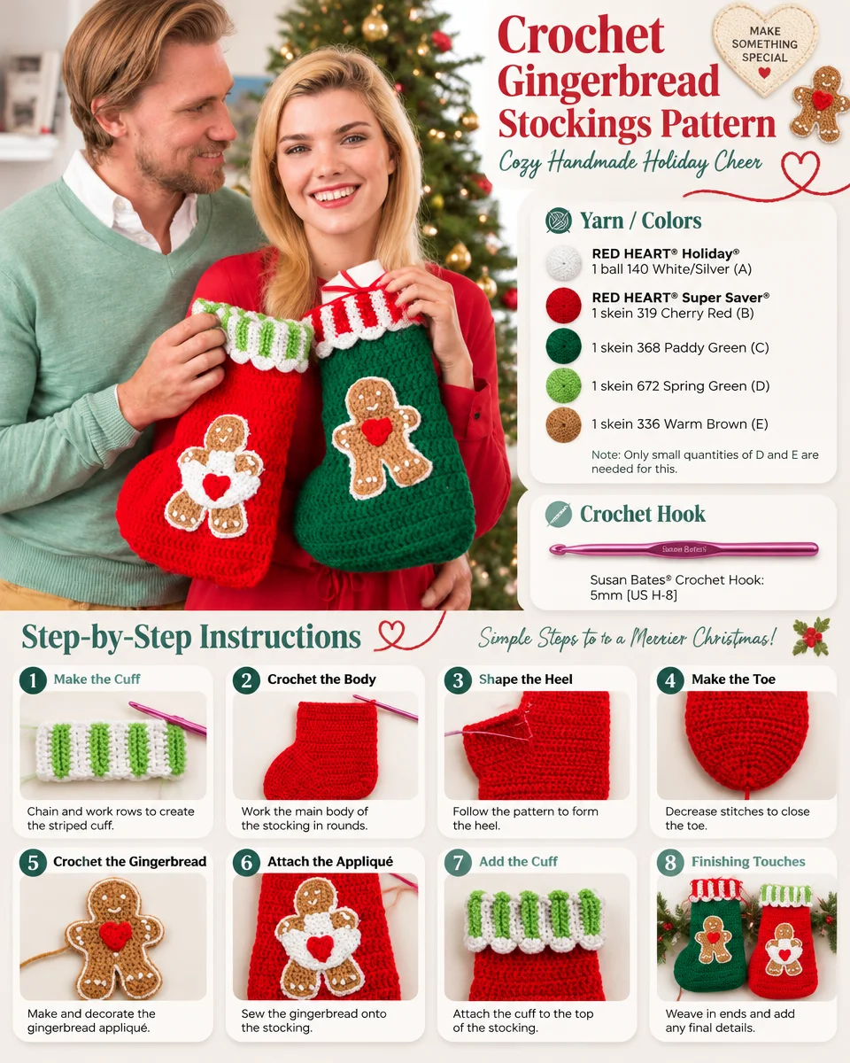 Festive Crochet Gingerbread Stockings Pattern
