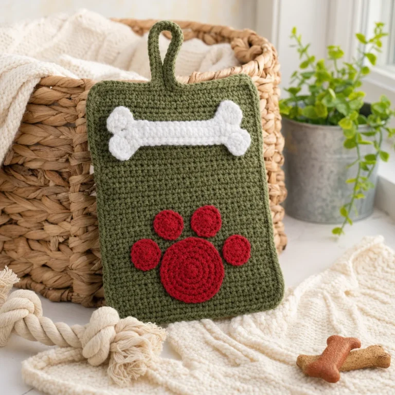 Crochet pattern for festive dog paw Christmas stocking