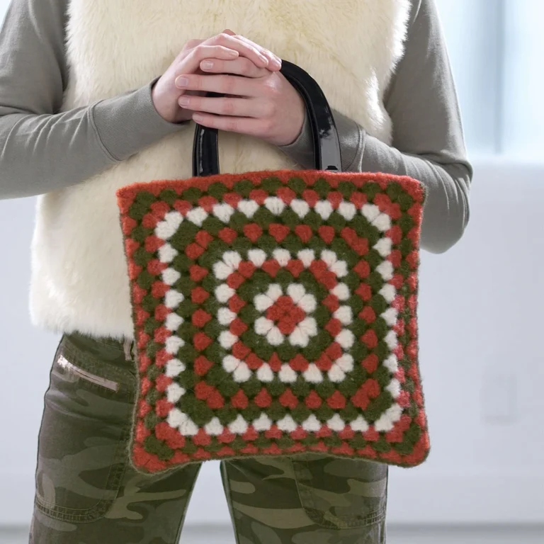 Funky Felted Granny Bag crochet pattern showcasing vibrant colors and unique design.