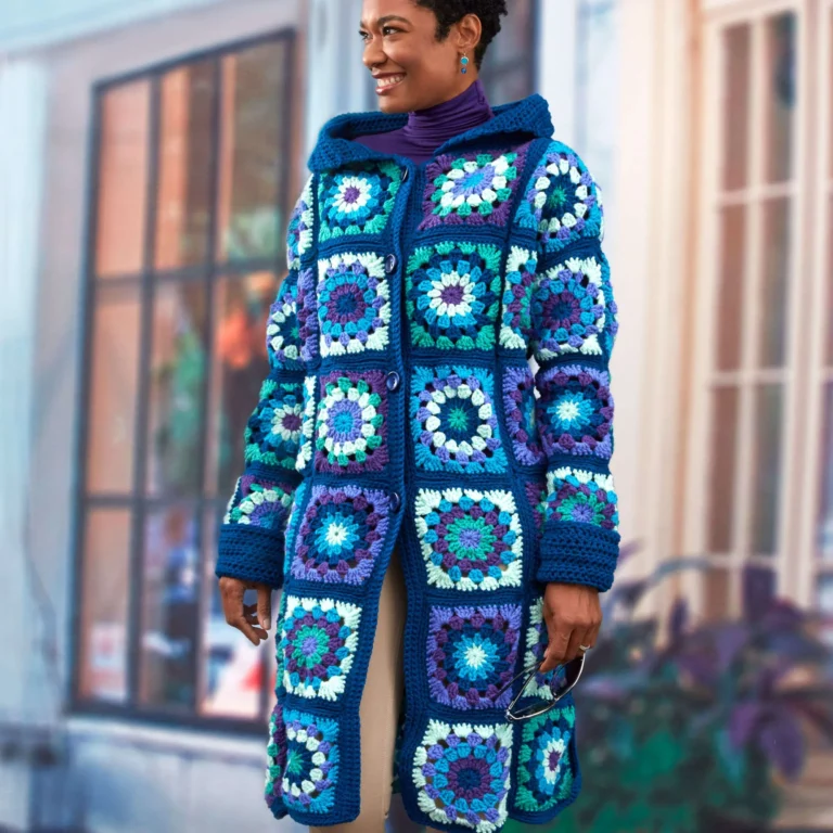 Glamorous granny coatigan crochet pattern for stylish cozy wear.